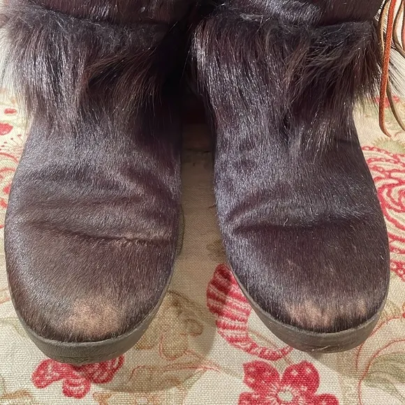 Vtg Tecnica Italian Chocolate Brown Goatskin &amp; Fur Scandia Apres Boots