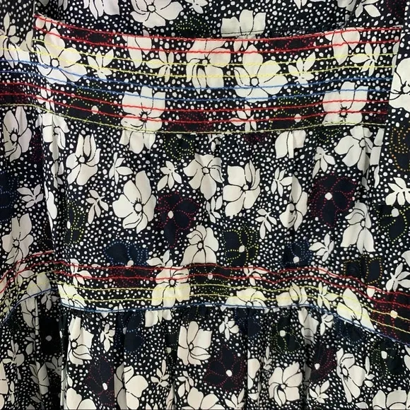 WARM Dress Big Love Floral Tiered Tie Shoulder Maxi Dress Size S Black