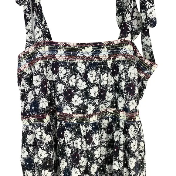 WARM Dress Big Love Floral Tiered Tie Shoulder Maxi Dress Size S Black