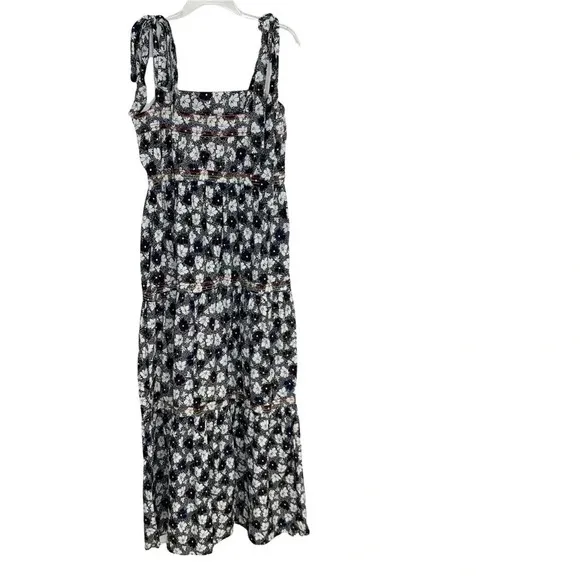 WARM Dress Big Love Floral Tiered Tie Shoulder Maxi Dress Size S Black