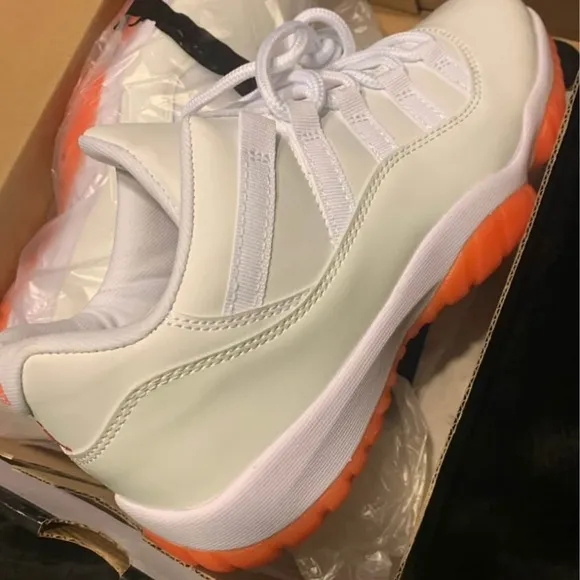 White and Orange Crush 11 Low-Top Sneakers