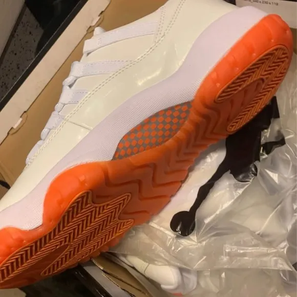 White and Orange Crush 11 Low-Top Sneakers