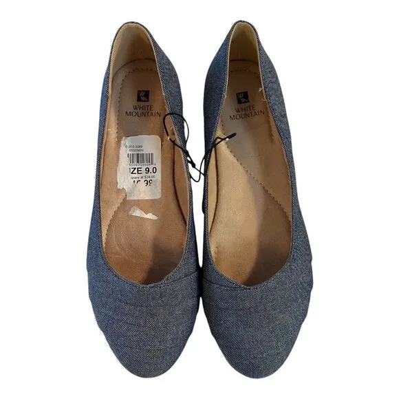 White Mountain Clara DK Denim Ballet Flat Size 9M Textured Sole &amp; Comfort Insole