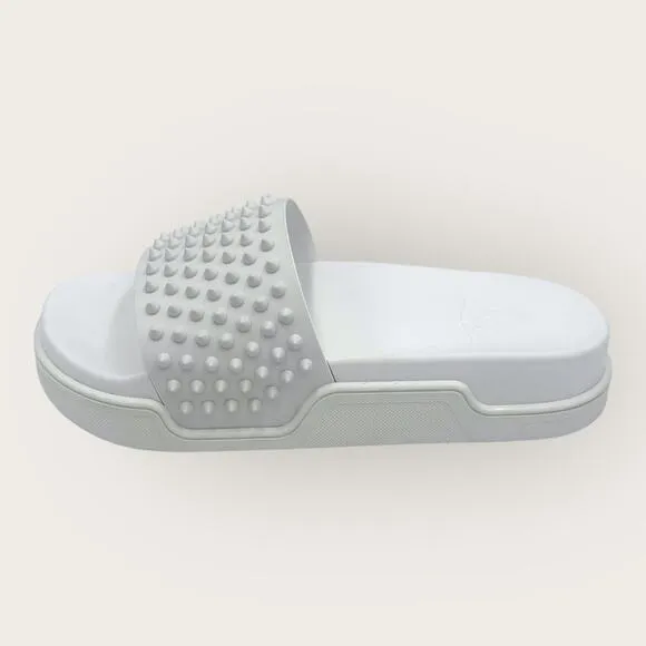 White Pool Fun Flat leather spike sandals size 41.5Men 8.5