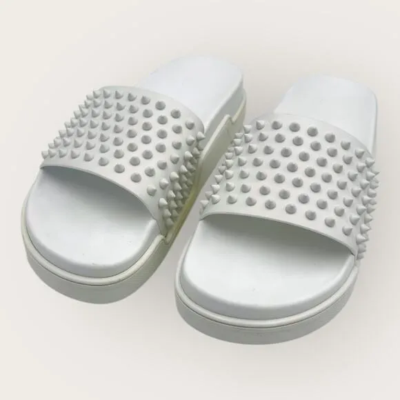 White Pool Fun Flat leather spike sandals size 41.5Men 8.5