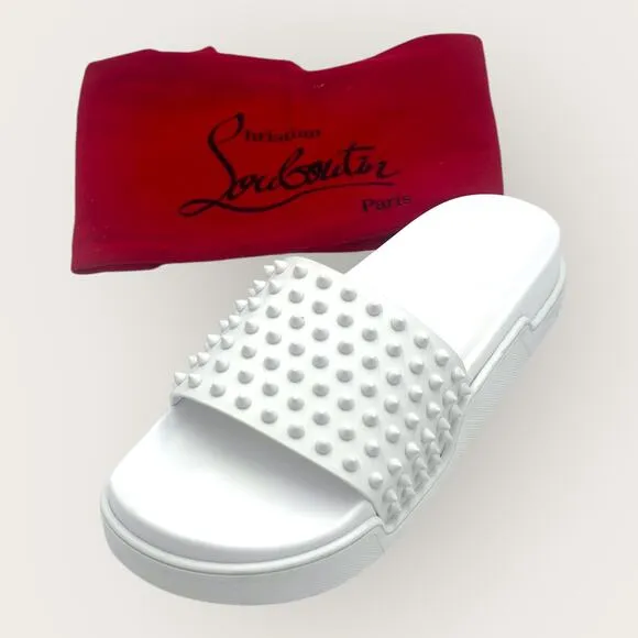 White Pool Fun Flat leather spike sandals size 41.5Men 8.5