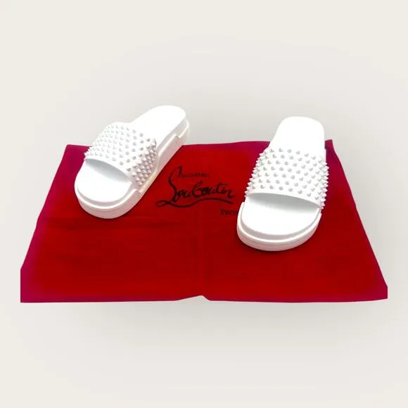 White Pool Fun Flat leather spike sandals size 41.5Men 8.5