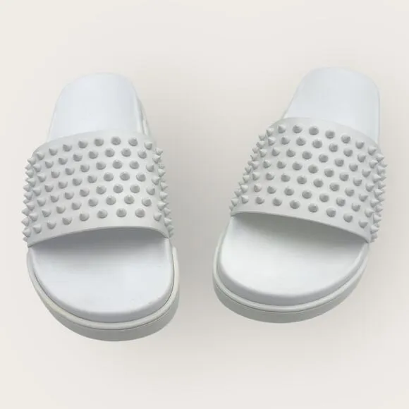 White Pool Fun Flat leather spike sandals size 41.5Men 8.5