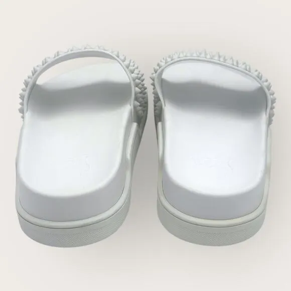 White Pool Fun Flat leather spike sandals size 42Men 9 Womans 11.5