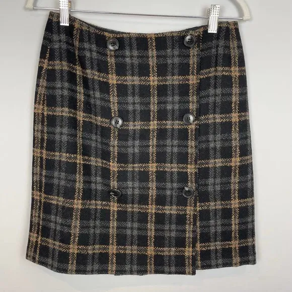 White   Warren Wool Plaid Wrap Luxe Mini Skirt