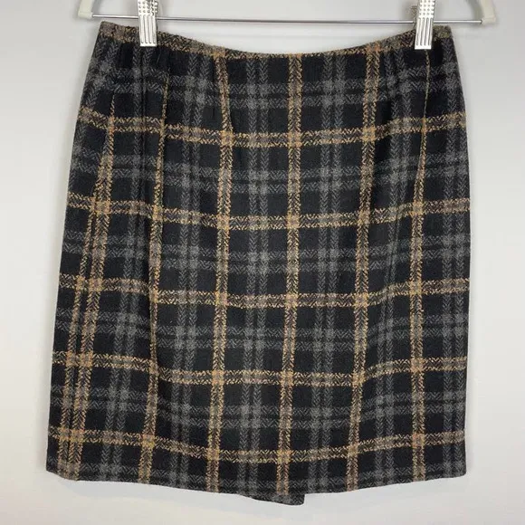 White   Warren Wool Plaid Wrap Luxe Mini Skirt