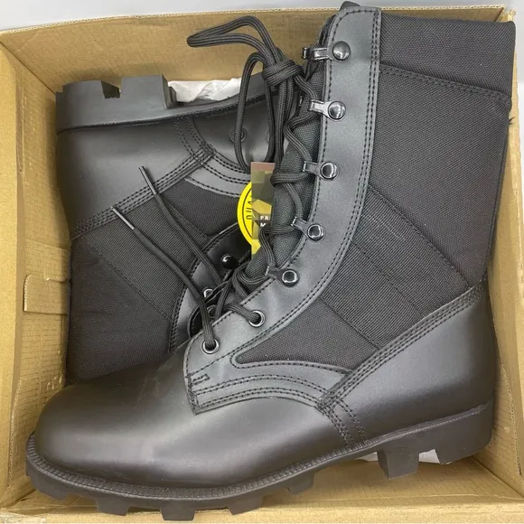 Wideway mens military combat motorcycle black leather boots Size 11