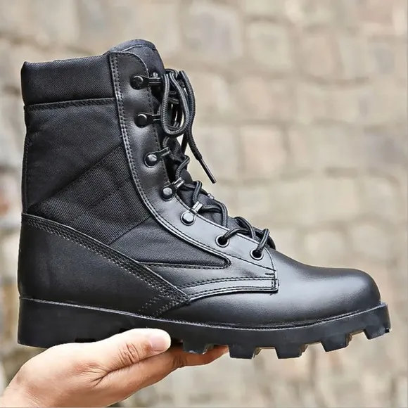 Wideway mens military combat motorcycle black leather boots Size 11