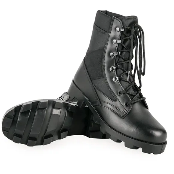 Wideway mens military combat motorcycle black leather boots Size 11