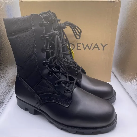 Wideway mens military combat motorcycle black leather boots Size 11