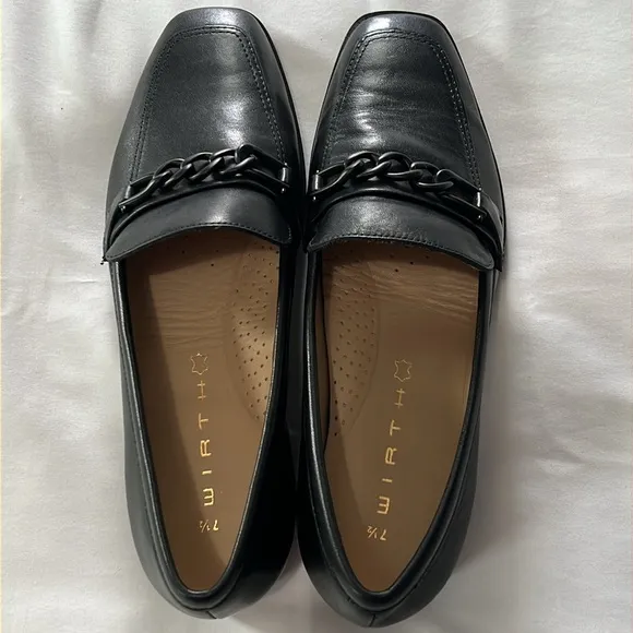 Wirth Black Leather Loafers with Chain Detail Made in Brazil