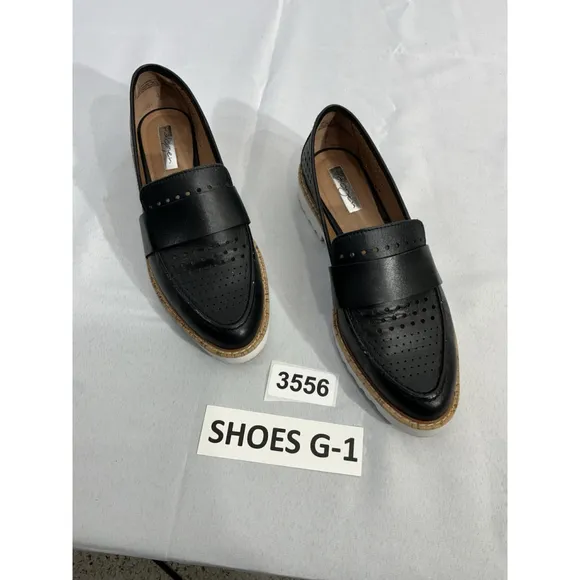 Womans Halogen Size 7.5 M Black Vented Slip On Chunky Heel Loafers