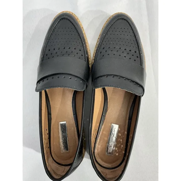 Womans Halogen Size 7.5 M Black Vented Slip On Chunky Heel Loafers