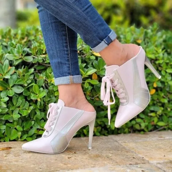 Women Baby Pink Low Cut Pontied Toe Booties‎