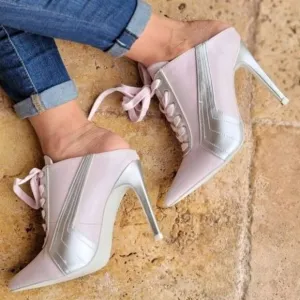 Women Baby Pink Low Cut Pontied Toe Booties‎
