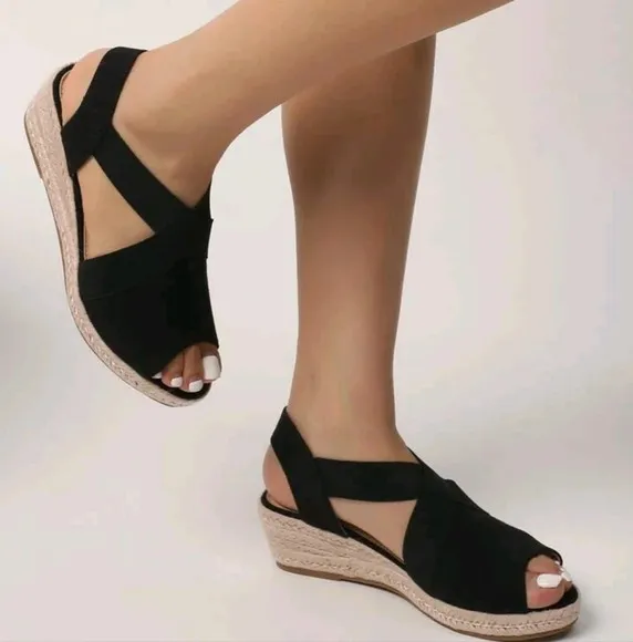 Women Canvas Cross Strap Espadrille Slingback Sandals, Open Toe  Wedge Sandals