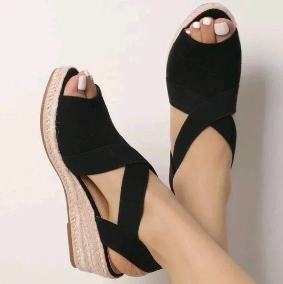Women Canvas Cross Strap Espadrille Slingback Sandals, Open Toe  Wedge Sandals