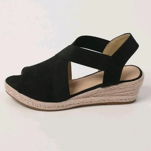 Women Canvas Cross Strap Espadrille Slingback Sandals, Open Toe  Wedge Sandals