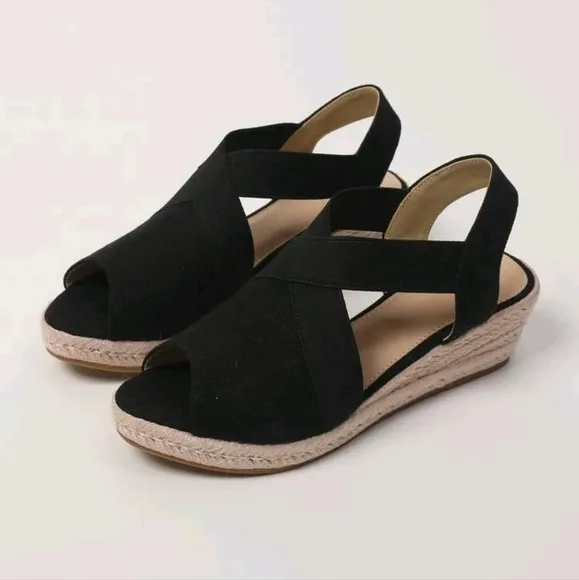 Women Canvas Cross Strap Espadrille Slingback Sandals, Open Toe  Wedge Sandals