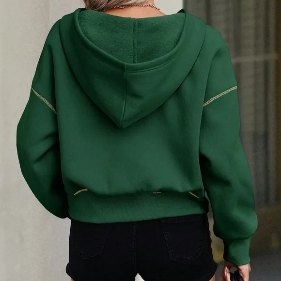 Women Casual Loose Fit Half Zipper Drop Shoulder Sweatshirt, Autumn