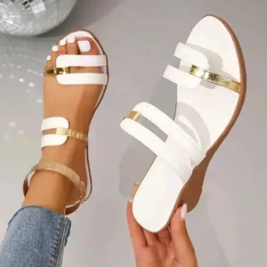 Women Metallic Detail Wedge Slide Sandals, Fashion Summer Sandals