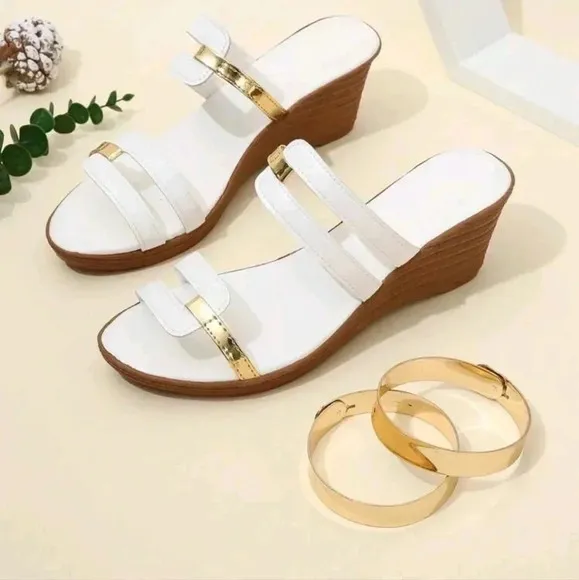 Women Metallic Detail Wedge Slide Sandals, Fashion Summer Sandals