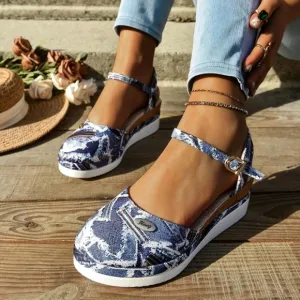 Women Plus Size Floral Design Decoration Closed Toe Wedge &amp; Platform Sandals