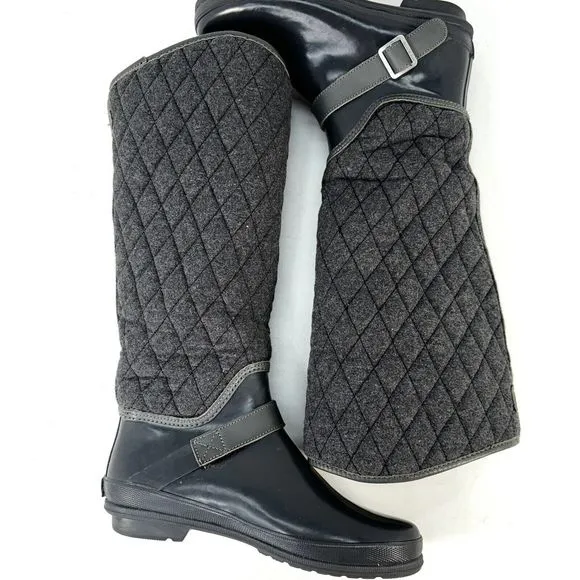 Women Sperry Top Sider Tall Quilt Rubber Riding Boots Size 7 Lined Gray 9769696