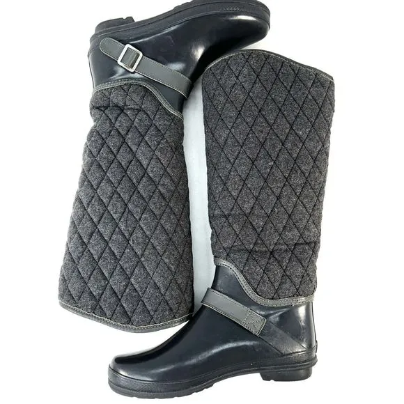 Women Sperry Top Sider Tall Quilt Rubber Riding Boots Size 7 Lined Gray 9769696