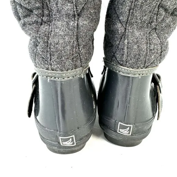 Women Sperry Top Sider Tall Quilt Rubber Riding Boots Size 7 Lined Gray 9769696