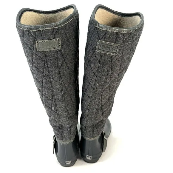 Women Sperry Top Sider Tall Quilt Rubber Riding Boots Size 7 Lined Gray 9769696