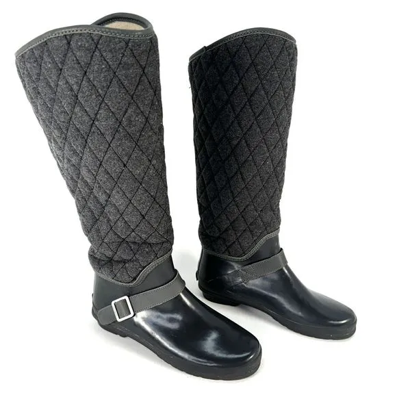 Women Sperry Top Sider Tall Quilt Rubber Riding Boots Size 7 Lined Gray 9769696
