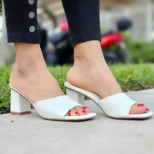 Women Square Toe Sandals Slip On White Color