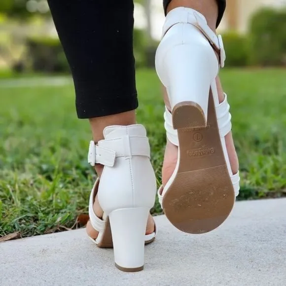 Women's Ankle Strap Block Heel Dress Sandals White Color