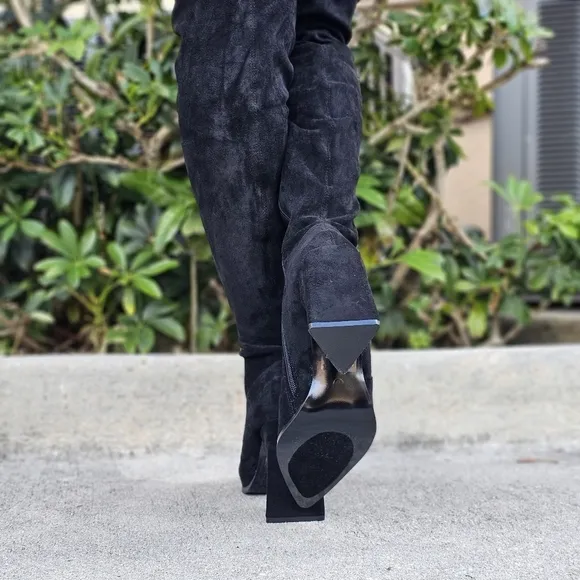 Women's Black Over The Knee pointed Chunky Block Heel Boots