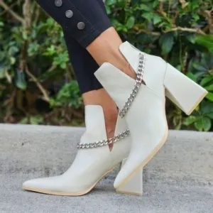 Women's Block Heel Chelsea Boots Off White Color