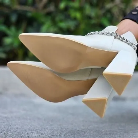 Women's Block Heel Chelsea Boots Off White Color