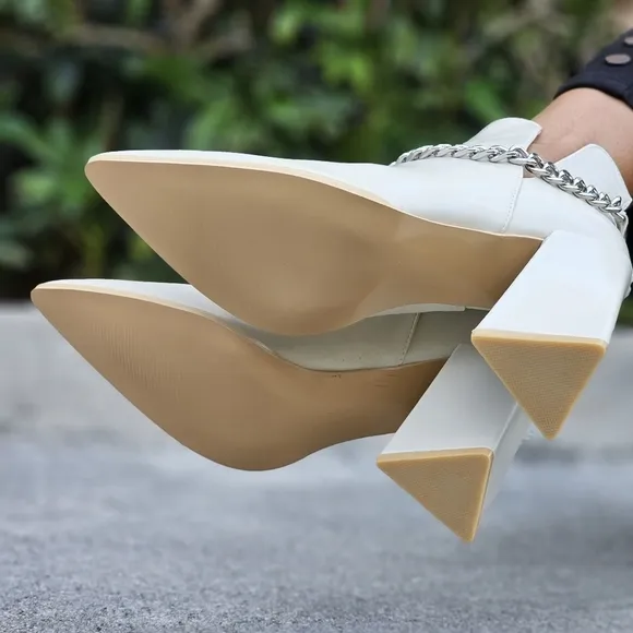 Women's Block Heel Chelsea Boots Off White Color