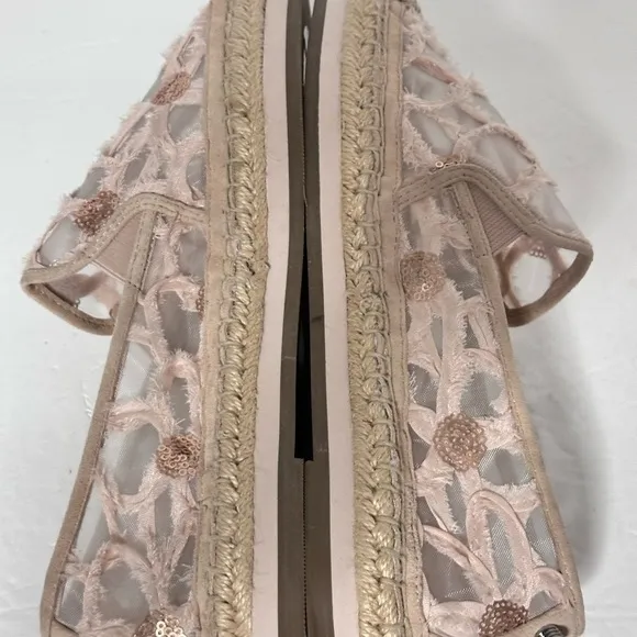Women’s BOTKIER SARA 9 Pink Embellished Espadrilles Mesh Sequins Mixed Textiles