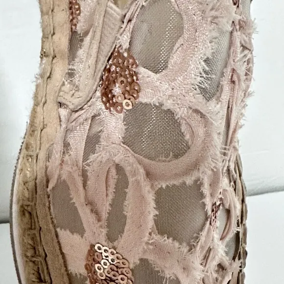 Women’s BOTKIER SARA 9 Pink Embellished Espadrilles Mesh Sequins Mixed Textiles