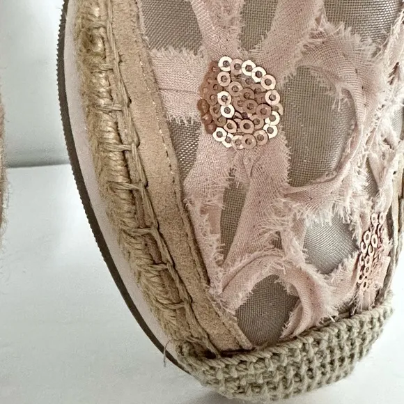 Women’s BOTKIER SARA 9 Pink Embellished Espadrilles Mesh Sequins Mixed Textiles