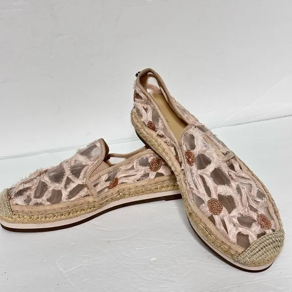 Women’s BOTKIER SARA 9 Pink Embellished Espadrilles Mesh Sequins Mixed Textiles