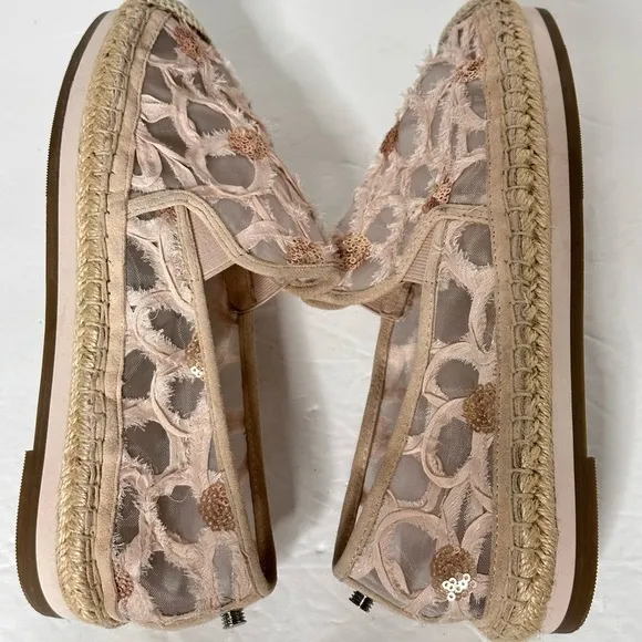 Women’s BOTKIER SARA 9 Pink Embellished Espadrilles Mesh Sequins Mixed Textiles