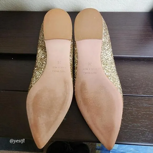 Women's Butter london Gold Glitter Pointed Toe Flats Size 38