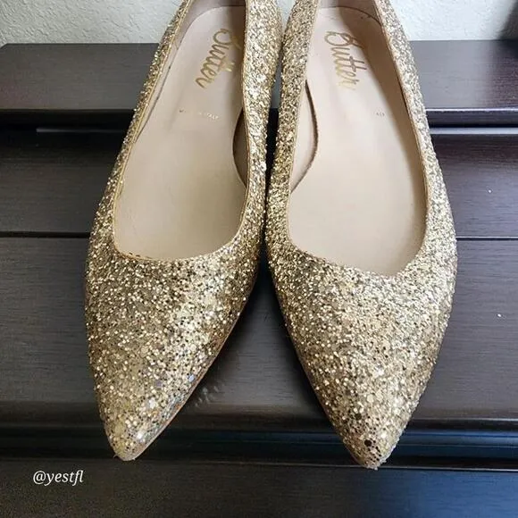Women's Butter london Gold Glitter Pointed Toe Flats Size 38